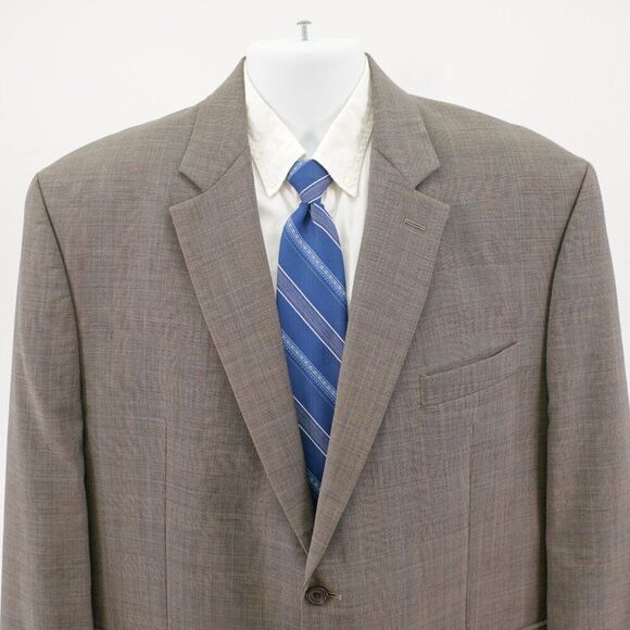 Lauren Ralph Lauren Wool Gray Glen Plaid W/ Blue Windowpane 46R 2 Button Sport C - Picture 1 of 12